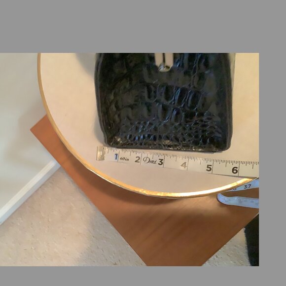 Ann Taylor Black embossed  crocodile  leather  top handle, framed satchel bag - Picture 8 of 13